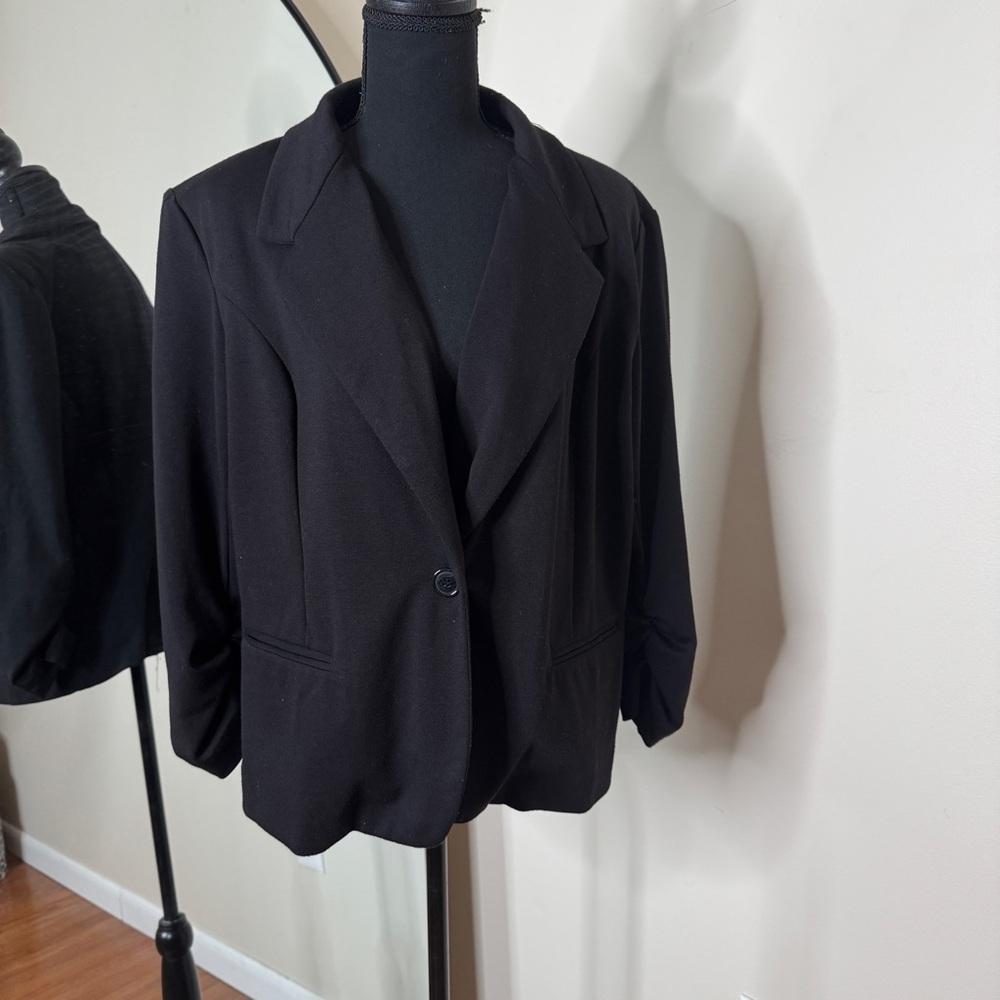 Christian Siriano Ruched Sleeve Blazer Black Size
